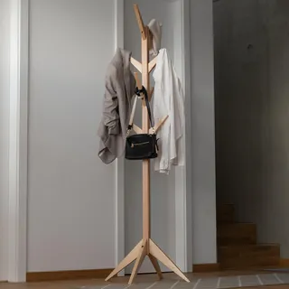 Staboos Massivholz Kleiderständer Stabil, Buche Garderobenständer, Natur | Mittelstab am Stück, Bio-Öl, ohne Bohren, Kleiderständer Baum-Form für Flur, Standgarderobe mit Ästen, Jackenständer