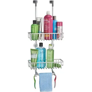 mDesign Badaccessoire-Set Duschablage Tür 2 Ebenen silber Handtuchhalter Saugnäpfe Duschregal