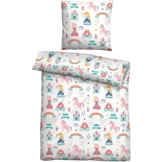 Biberna Bettwäsche kleine Prinzessin, Feinbiber, 2 teilig, wohlig warm + weich, pflegeleicht, aus 100% Baumwolle, Reißverschluss rosa|weiß