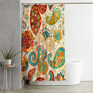 Duschvorhang Wasserdicht, Chickw1 3D Böhmen Exotisch Anti-Schimmel Waschbar Antischimmel Badewanne Shower Curtain mit 12 Ringes- für Badezimmer Vorhänge Decor (Braunes Paisley,120x180cm)