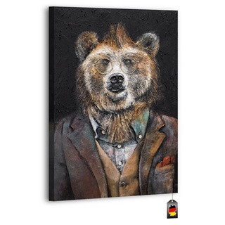 YS-Art Gemälde Stärke, Tiere, Bär Leinwand Bild Handgemalt Tier mit Anzug braun|schwarz