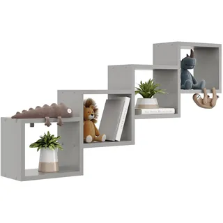 KUBUTKU Dekorativ Wandregal mit 4 Böden 109x57x18 Design Skandinavischer Modern für Wohnzimmer Küche Büro Schlafzimmer Badezimmer Hängeregal Bücherregal (Grau)