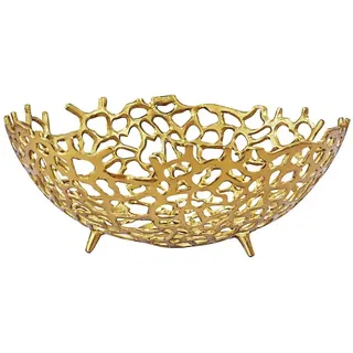 Wohnling Obstschale WL7.559 Früchtekorb Aluminium Gold 46cm Dekoschale Obstkorb Metall, Aluminium, (Schöne Früchteschale in schicker Korallenoptik), Drei kleine Standbeine für sicheren Halt goldfarben