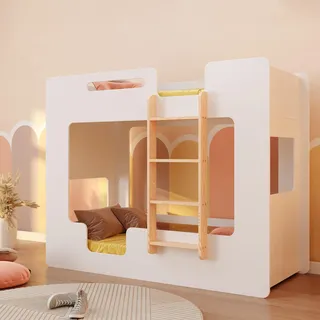 smartwood Etagenbett 90x190 cm in Weiß - Hochbett aus Holz mit Rausfallschutz & Lattenrost bis 230 kg belastbar für Jungen & Mädchen - Mimi B