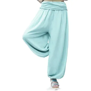 Gloop Damen Pumphose Haremhose Freizeithose Sommerhose Hose in Blumen Muster oder UniFarben HS201701 (DE/NL/SE/PL, Alphanumerisch, XL, 3XL, Regular, Regular, Pastell Pool 13090a43) - XL-3XL