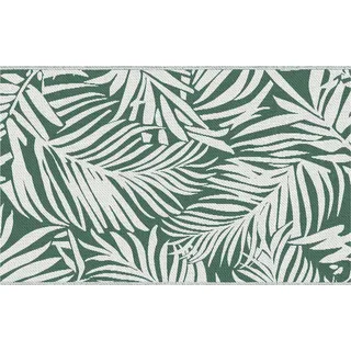 Outsunny Outdoor Teppich Wendbares Wetterfest Outdoorteppich Carpet mit Blätter-Muster, Outdoor-Teppich für Wohnzimmer Balkon Garten Terrasse Bad Flur Küche 152 x 243 cm Dunkelgrün   Aosom
