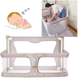 3 In 1 Baby Beistellbett,120 X 50 Cm, Reisebett Faltbar&Laufstall,Babybett,tragbare Krippe, Baby-Stubenbett, Nachtbett,für Cosleeper Im Bett, Atmungsaktives Und Sichtbares Netzfenster ( Color : Creamy