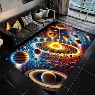 Xisnuient Galaxy Star Wohnzimmer Teppich Planet Erde Stern Big Bereich Teppich Mädchen Jungen Jugendzimmer Kinderzimmer Teppich Coole 3D-Gedruckter rutschfeste Teppich (Gelb,160x200cm)