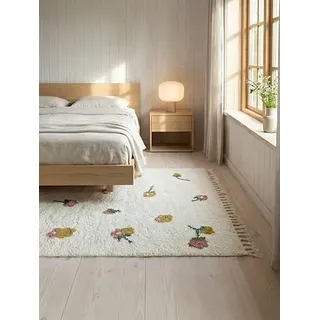 RugVista Linnea, Kinderteppich, Shaggy/Handloom, 200 x 300 cm, Rechteckig, Niedriger Stapel, Kinderzimmer, Nur chemische Reinigung, Ohne gefährliche Chemikalien, Off Weiß Multi
