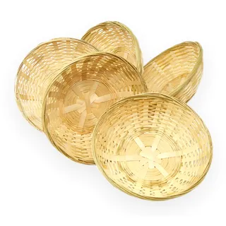 Lashuma 5er Korbset Runde Bambuskörbchen, Geflochtener Brotkorb und Dekokorb, Kleiner Geschenk Korb 20 cm zum Befüllen