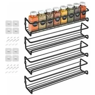 Set Mit 4 Gewürzregalen Aus Metall, Zur Wandmontage Mit Kleber Oder Schrauben, Schwarz