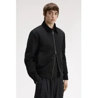 Fred Perry für Herren. J8535 Schwarze Baumwoll-Caban-Jacke (S), Lässig, Baumwolle