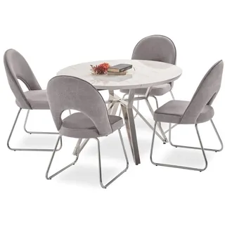 JV Möbel Luxus Esszimmer set Esstisch 4x Stühle), Holz Stuhl Textil Essgruppe Garnitur Neu