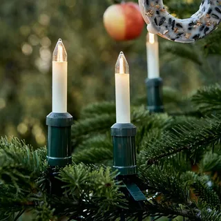 hellum LED Lichterkette Weihnachtsbaum 20-tlg. für außen Made in Germany mit teilbarem Stecker, 19 m warmweiße Christbaumbeleuchtung, 20 Weihnachtskerzen LED mit Kabel für außen <59 lm 845556