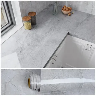 VEELIKE Klebefolie Marmoroptik Grau 81cm×300cm Marmor Tapete Grau Mamorfolie Selbstklebend Folie Küchenrückwand Küchentapete Abwaschbar Marmortapeten Wand Küchenfolie Wandtapete Badezimmer