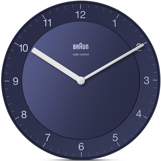 Braun Klassische Funkwanduhr Mitteleuropäische Zeitzone (MEZ/GMT+1) mit ruhigem Uhrwerk, leicht lesbarem Zifferblatt mit 20 cm Durchmesser in Blau, Modell BC06BL-DCF.