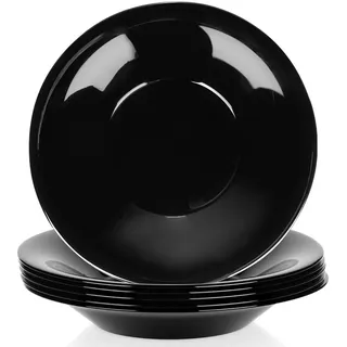 Vilde Tiefe Essteller aus Glas Schwarz 21.5 cm, 400 ml 6 Stk. | Teller, Suppenteller, Set, Schale, Suppenschale, Speiseteller Essteller