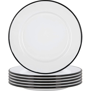 Argon Tableware Weiße Emaille -Dinner -Teller - 25,5cm - Schwarz - Pack Von 6