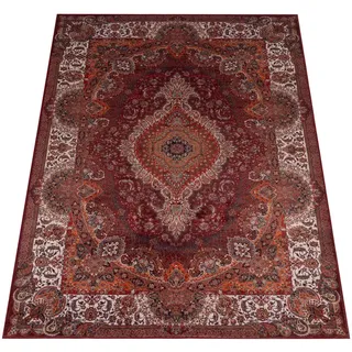 Paco Home Vintage Wohnzimmerteppich Kurzflor rutschfest Rot, Weiß Bunt Orange 80x150 cm,