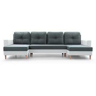 MOEBLO Wohnlandschaft CARL U, Ecksofa U-Form mit Schlaffunktion Eckcouch mit Bettkasten Sofa Couch Polsterecke U-Sofa - 300x142x90 cm, mit Bettkasten und Schlaffunktion, mit Relaxfunktion grau|weiß