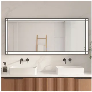 AQUABATOS Badspiegel Spiegel rechteckiger Badspiegel Badezimmerspiegel Fensteroptik, Wandspiegel mit LED Beleuchtung 3 Lichtfarben Lichtspiegel für Bad 160 cm x 70 cm
