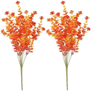FOSDICK 2 Bündel Herbstblumen Künstlich, Kunstblumen Herbst wie Echt, Künstliche Blumen Herbst Deko Eukalyptus, Künstliche Herbstzweige, Herbstdeko Kunstblumen für Draußen Innen Balkon Tisch Garten