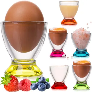 PLATINUX Eierbecher Set bunt aus Glas (6-Teilig) Eierständer Frühstück Egg-Cup Eierhalter Brunch
