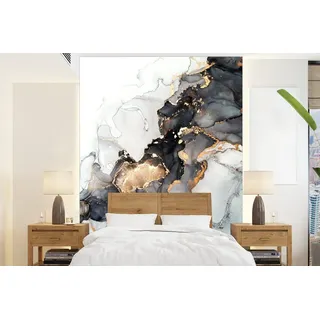 MuchoWow Fototapete Marmor - Schwarz - Weiß - Gold - Luxus - Abstrakt, Matt, bedruckt, Wallpaper für Wohnzimmer, Schlafzimmer, Vinyl Tapete, 165x220 cm bunt 1.65 m x 2 m