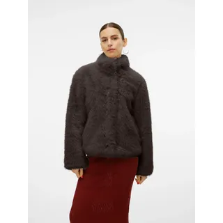 Fellimitatjacke VERO MODA "VMMONROE SHORT JACKET NOOS", Damen, Gr. XS, grau (chocolate torte detail:melange), Web, Obermaterial: 100% Polyester, meliert, normal, Jacken, Kunstfaser, Fellimitat, mit Seitentaschen