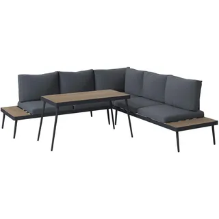 Ambia Garden Loungegarnitur, Natur, Dunkelgrau, Metall, Kunststoff, Textil, 4-teilig, Füllung: Schaumstoff,Polyester, 226x226 cm, rostfrei, wetterbeständig, Loungemöbel, Loungemöbel-Sets