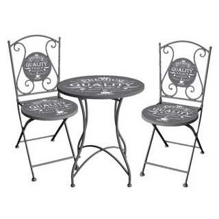 Garden-Pleasure Bistrotisch ROYAL, grau, rund, Tisch mit 2 Stühlen, 3-teilig