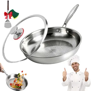 DZ'HUE Tovara Titan-Pro Pfanne Mit Deckel, Unbeschichtete Kochpfanne FüR Induktion, Texture Design Pan, Geeignet FüR Erfahrene KöChe Die Perfekte BräUnung Suchen, 26/28/30cm (With Lid, 28CM)