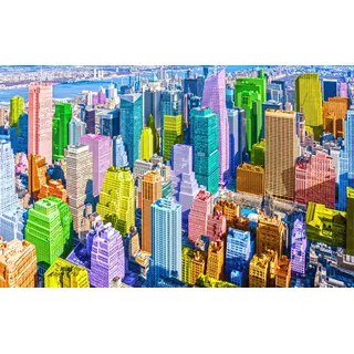 Fototapete PAPERMOON "POP ART-NEW YORK MANHATTAN KUNST SKYLINE STADT FARBIG", bunt, B:3m L:2,23m, Vlies, Tapeten