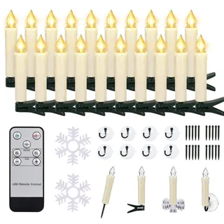 ZIYOUDOLI 20er LED Weihnachtskerzen Elektrische Fake Kerzen Christbaumkerzen Kabellos Fernbedienung mit Timer Flackernde Dimmbar Batteriebetriebene Weihnachtsbaumkerzen für Eihnachten Dekoration