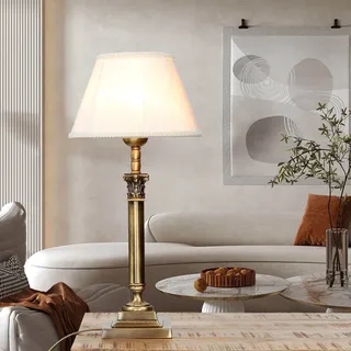 Designer Tischlampe Messing Leuchte Jugendstil H31cm Stoffschirm Schlafzimmer