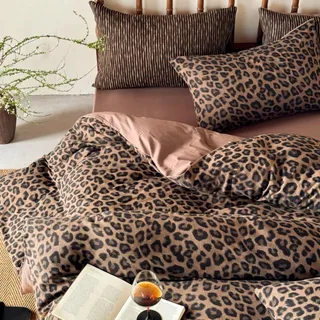 Freyamy Leopard Bettwäsche 200x220 Braun Khaki Leoparden Bettwäsche Set | Aesthetic Bettwäsche Leo, 3 teilig Vintage, Microfaser ÖKO-TEX Bettbezug mit Reißverschluss und 2 Kissenbezug 80x80cm