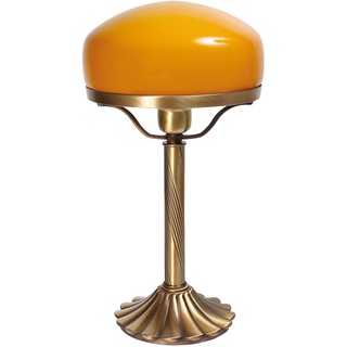 Licht-Erlebnisse Premium Tischlampe Messing Glas in Bronze hell Orange Schlafzimmer Büro 40,5 cm hoch E27 Pilz Lesen Arbeiten Jugendstil Tischleuchte