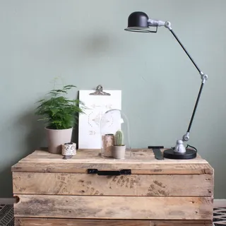 Tischlampe Büro Metall Schwarz Silber 68 cm Knickgelenke Tischleuchte flexibel