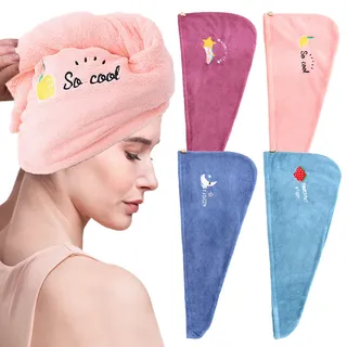 SPOKKI 4 Stück Mikrofaser Handtuch Haare Haarturban Turban Handtuch mit Knopf Super Saugfähig Schnelltrocknendes, Haircare Mikrofaser Haartuchwickel Handtuch Haarturban für Damen Kinder