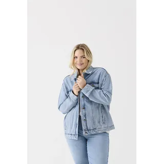 Jeansjacke ONLY CARMAKOMA "CAROCEAN L/S OVERSIZE JKT DNM NOOS", Damen, Gr. 42, blau (light blau denim), Denim/Jeans, Obermaterial: 100% Baumwolle, unifarben, hüftlang, Jacken Jeansjacke