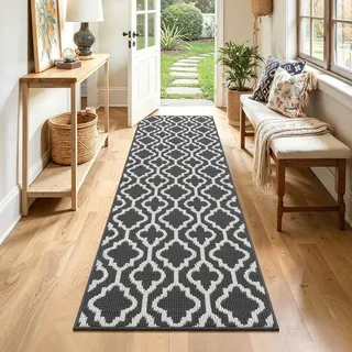 SHACOS Läufer Teppich 60x180 cm Läufer Flur rutschfest Teppichläufer Küchenteppich Waschbar Flur Teppich Läufer für Küche, Eingang, Esszimmer, Dunkelgrau