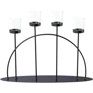 Teelichthalter CREATIV DECO "Weihnachtsdeko", schwarz, B:40,00cm H:25,00cm T:8,00cm, Metall, Kerzenhalter, auch als Adventskranz geeignet, Höhe ca. 25 cm