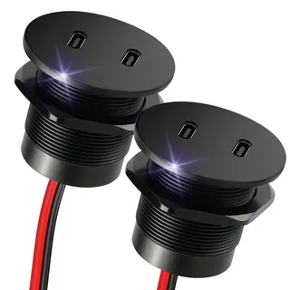 Obeaming USB C Steckdose 12V Wohnmobil Vollaluminium, Einbau Duales PD 3.0 20W Typ C Ladegerät, KFZ Zigarettenanzünder Adapter für Boot Wohnwagen Camper Auto LKW (2 Pack)