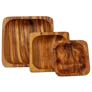 Benera Snackschale Schalenset 3-teilig, Quadratisch aus Olivenholz, (3-tlg), quadratisch braun