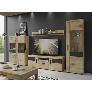 freiraum Wohnwand Grano, (4-teilig) in Viking Eiche Dekor - 317x195x41 (BxHxT) braun