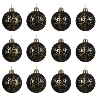 Christmas Decorations 12 Weihnachtskugeln 8cm Glas mit Schneeflocken Muster Christbaumkugeln Weihnachtsbaumkugeln Christbaumschmuck Weihnachtsbaumschmuck Deko schwarz gold