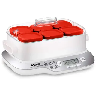 SEB YG660100 Joghurtbereiter, 6 Töpfe, Joghurt, 5 automatische Programme, Milchdesserts, weiße Käse und weiche Desserts, 140 ml, 100% BPA-frei, alle Informationen auf Französisch