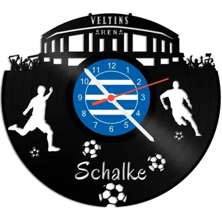GRAVURZEILE Wanduhr Schallplattenuhr Schalke - 100% Vereinsliebe - Fußball - schwarz