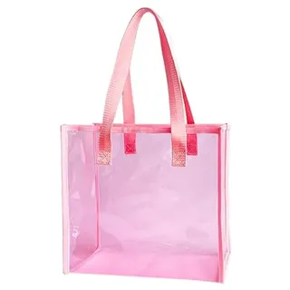 TotePrint Rosa Strandtasche mit Geflochtenen Griffen Wasser- & Sanddichte PVC-Beachbag 30x26x11cm Leichte Damen-Tragetasche für Sommerurlaub (Pink) - 30 x 26 x 11 cm