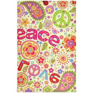 Nahtlose, bunte Hippie-Farbe, Peace-Love-Blumen auf Beige, 1 Packung Polyester-Geschirrhandtuch mit Aufhängeschlaufe, gesäumte Servietten-Handtücher, Geschirrtücher mit Waffelmuster